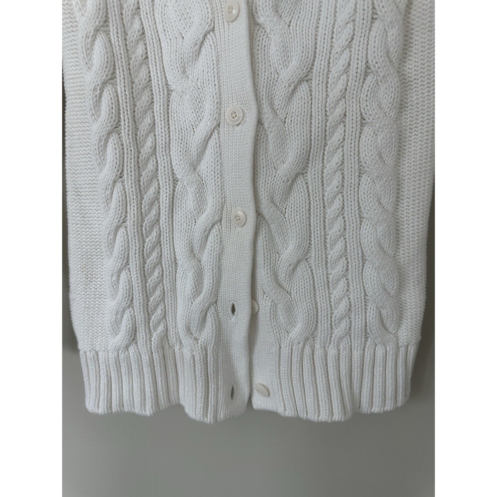 VTG LL Bean Heavy Cable Knit Nordic 100% Cotton Cable Knit Cardigan White - Picture 4 of 15
